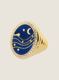 Cosmic Blue Indomptable — Sandrine Barabinot 18k gold bubble ring with deep blue enamel and pavé diamonds