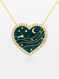 Cosmic Green Forever Love — Sandrine Barabinot 18k gold heart pendant necklace with deep green enamel and pavé diamonds