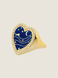 Cosmic Blue Forever — side view of 18k gold heart signet ring by Sandrine Barabinot