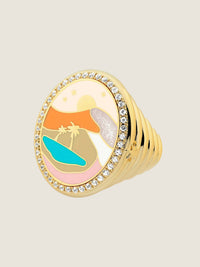Desert Rose Indomptable — Sandrine Barabinot 18k gold bubble ring with pink enamel and pavé diamonds
