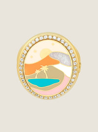 Desert Rose Indomptable — top view of 18k gold ring with pink grand feu enamel and pavé diamonds