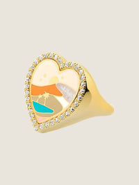 Desert Rose Forever — side view of 18k gold heart signet ring by Sandrine Barabinot