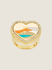 Desert Rose Forever — Sandrine Barabinot 18k gold heart signet ring with pink enamel and pavé diamonds