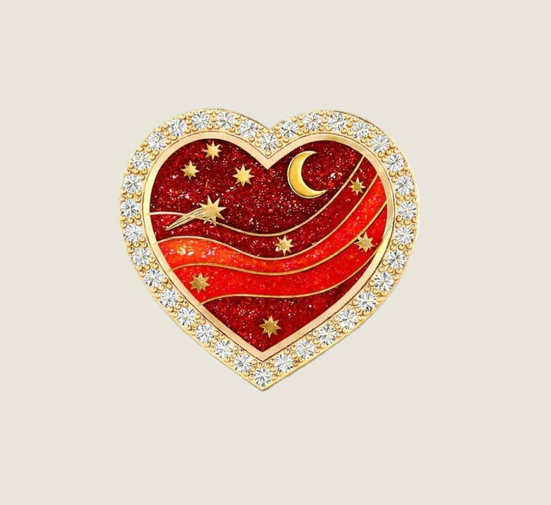 SB x Leila Forever 18k gold heart signet ring with red grand feu enamel and diamonds by Sandrine Barabinot