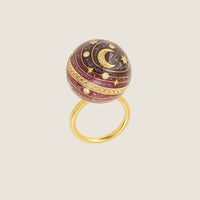 Bubble Circle I — Sandrine Barabinot 18k gold sphere ring with aubergine gradient enamel and pavé diamonds