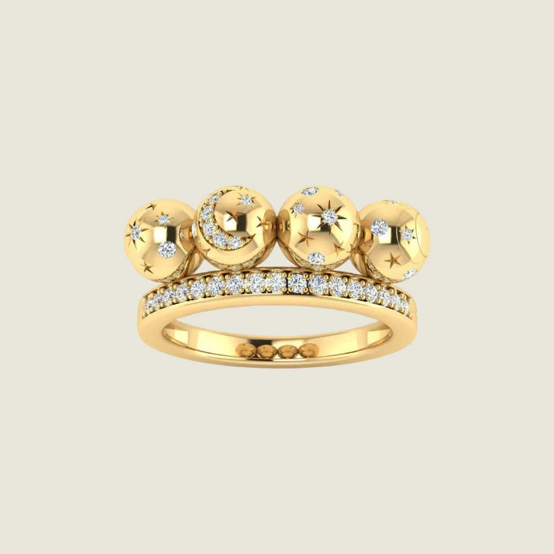 Bubble IV — Sandrine Barabinot 18k gold ring with four spheres on a pavé diamond band