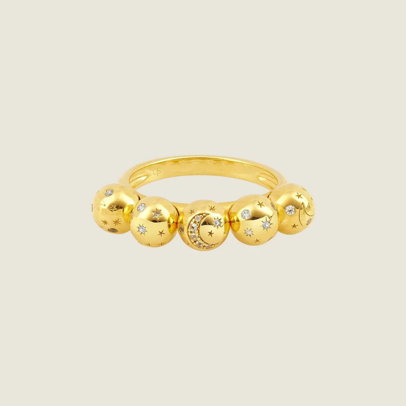 Bubble V — Sandrine Barabinot 18k gold ring with five spheres set with diamonds