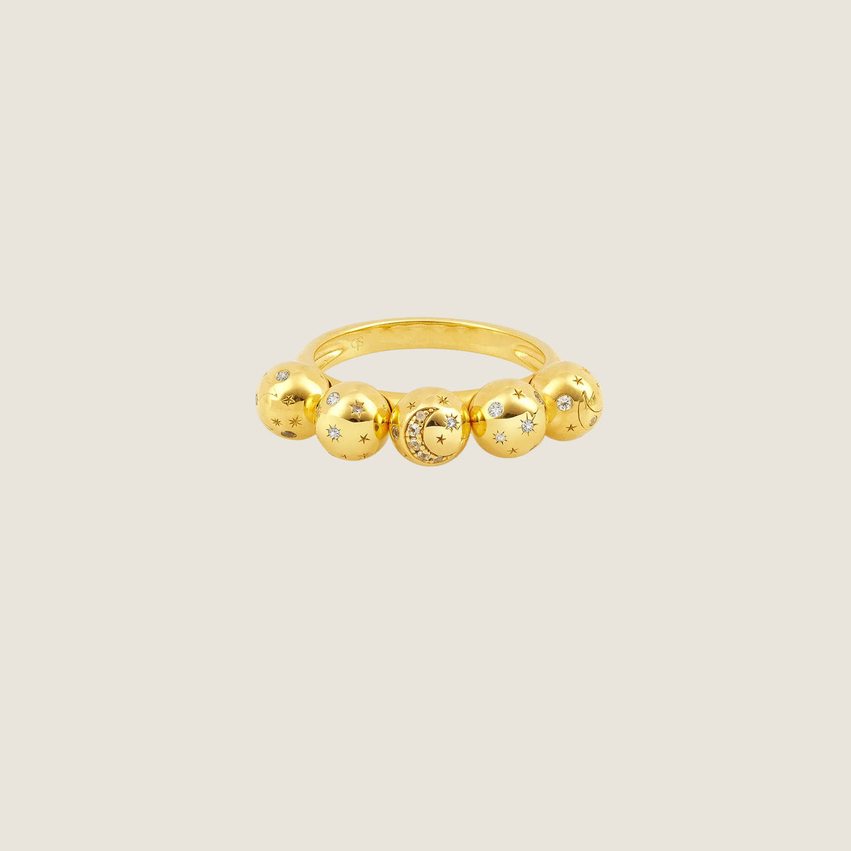 Bubble V — Sandrine Barabinot 18k gold ring with five spheres set with diamonds