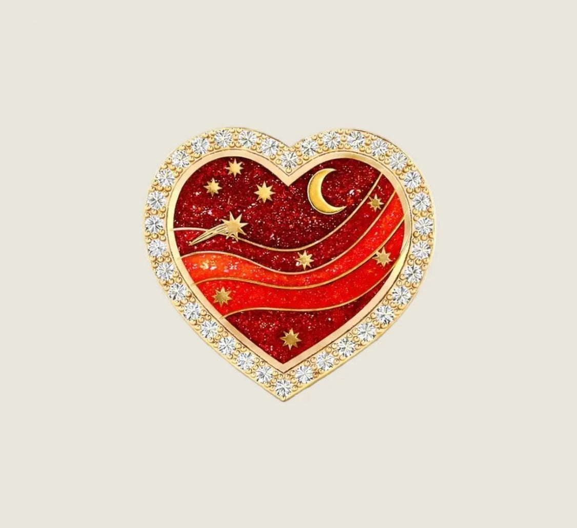 SB x Leila Forever 18k gold heart signet ring with red grand feu enamel and diamonds by Sandrine Barabinot